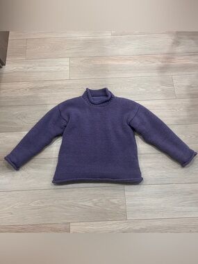 Vintage Purple 100% Wool Fleece Lined Chunky Turtleneck Sweater Size S
